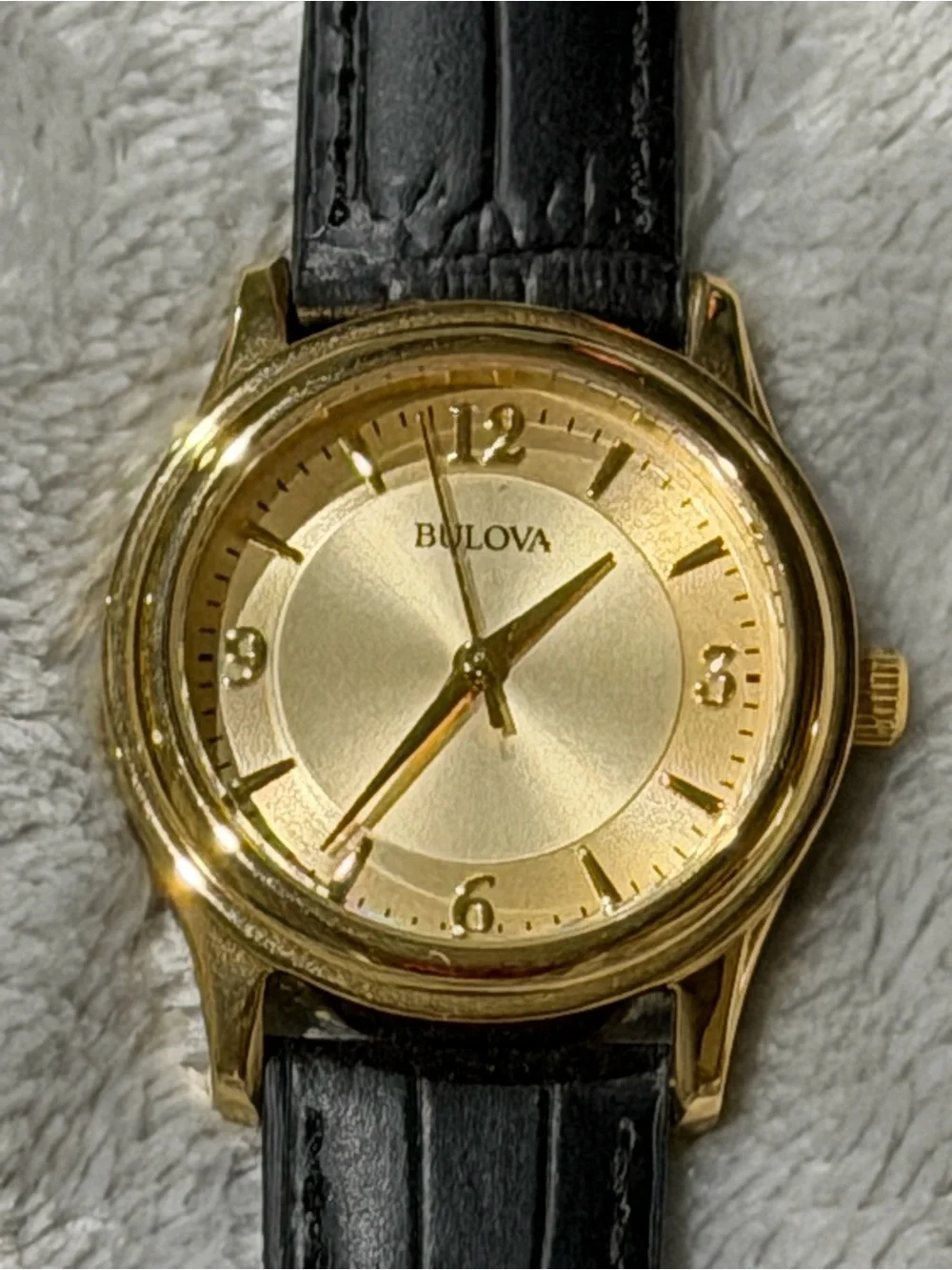 Bulova Gold Dial Watch with Black Strap